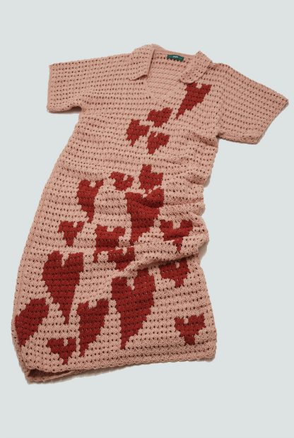 Pink and Red Hearth Crochet Dress